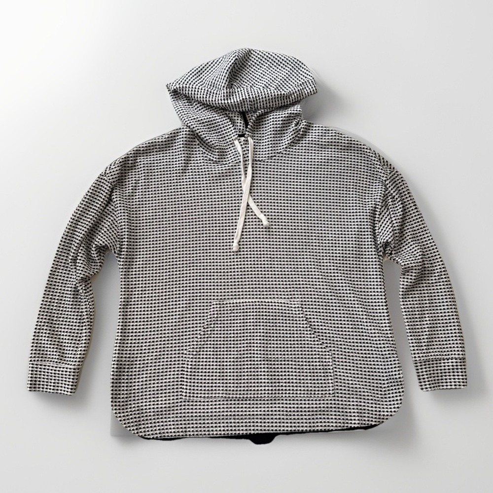 Textured Waffle Knit Hoodie Black White Minimalist Scandi Pullover Women's Small - Picture 4 of 12